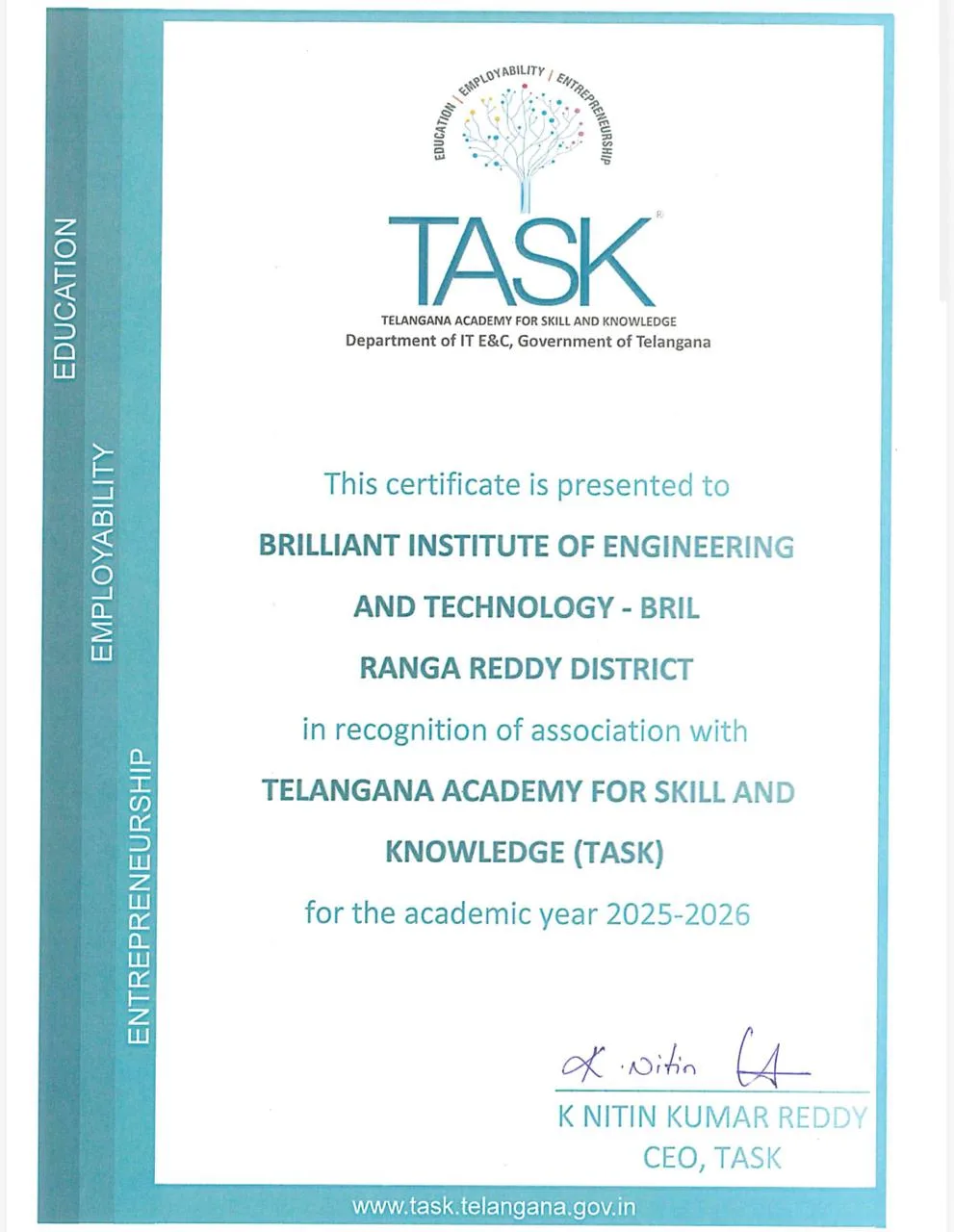 TASK MOU & CERTIFICATES – BRIL MoU